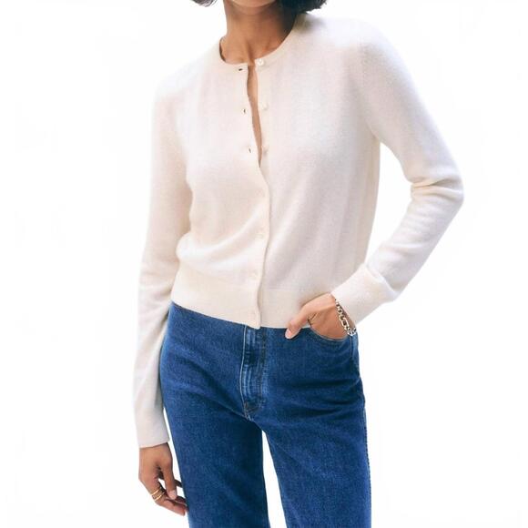 WHITE + WARREN Sweaters - NEW WHITE + WARREN brushed cashmere crewneck cardigan in ivory